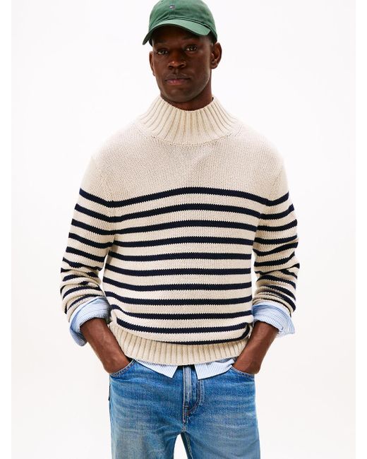 Pull Classique Décontracté Rayé À Col Cheminée Tommy Hilfiger pour homme en coloris Blue