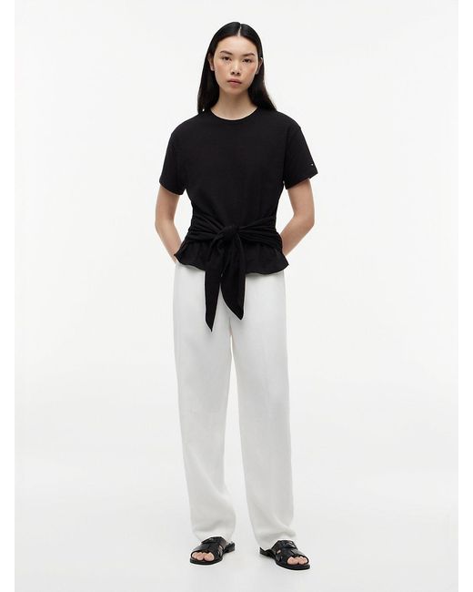 Tommy Hilfiger Black Self-Tie Textured Relaxed Crew Neck T-Shirt