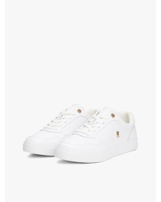Tommy Hilfiger White Leather Th Monogram Plaque Court Trainers