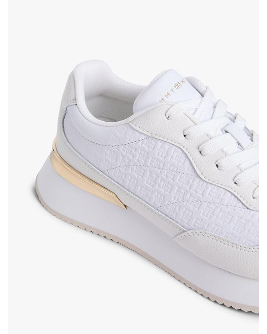 Tommy Hilfiger White Th Monogram Leather Mixed Texture Trainers