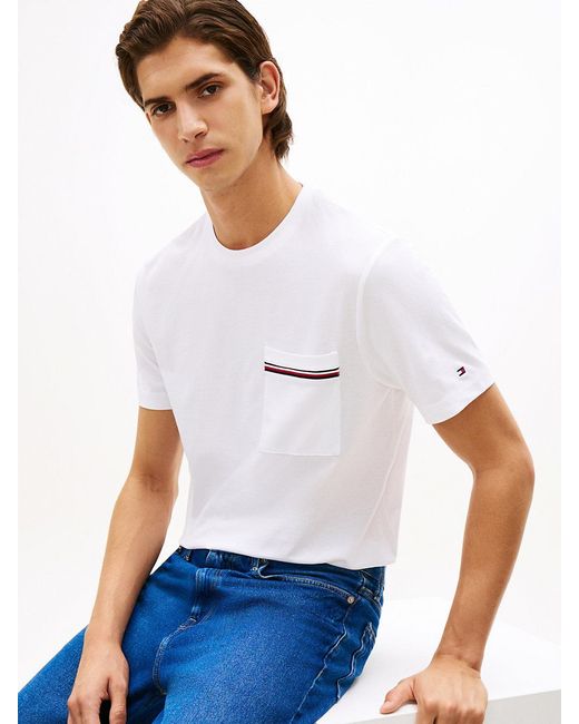 Tommy Hilfiger White Global Stripe Pocket Pique Jersey T-Shirt for men