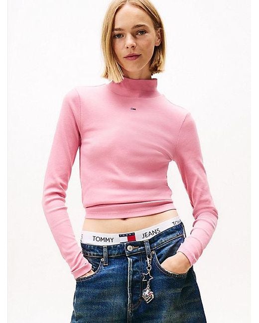 Tommy Hilfiger Longsleeve Top Met Opstaande Hals in het Red
