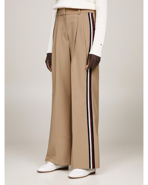 Tommy Hilfiger Natural Wide Leg Relaxed Fit Pleated Trousers