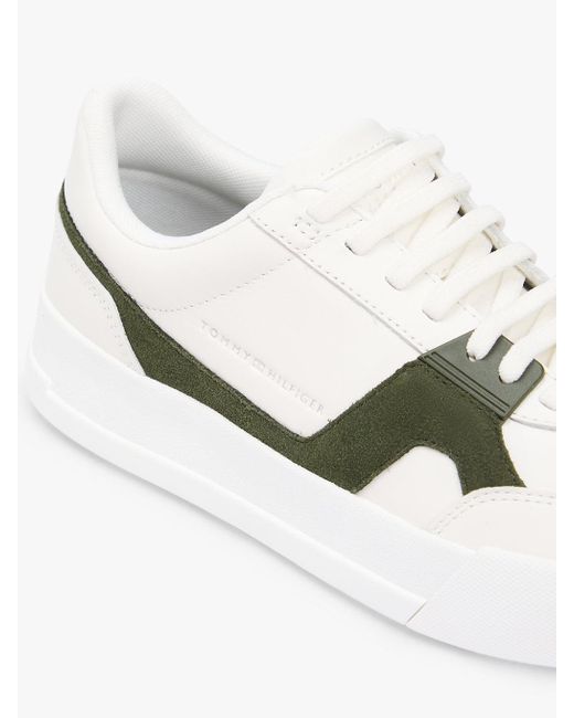 Tommy Hilfiger White Leather Contrast Panel Court Trainers for men