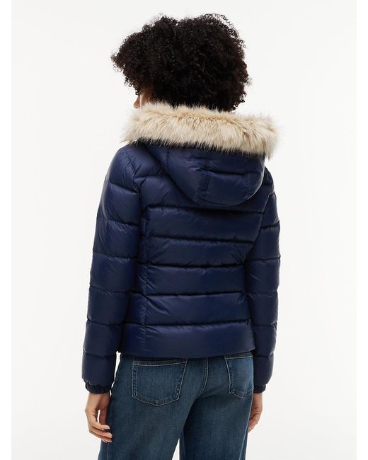 Tommy Hilfiger Blue Faux Fur Hood Slim Down Jacket