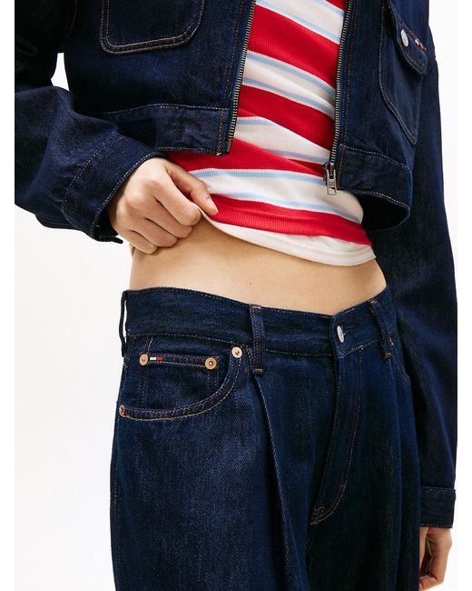 Tommy Hilfiger Blue Pleated Mid Rise Loose Straight Leg Jeans