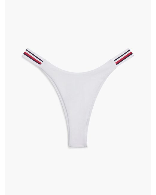 Tommy Hilfiger White Global Stripe High-Cut Cheeky Bikini Bottoms