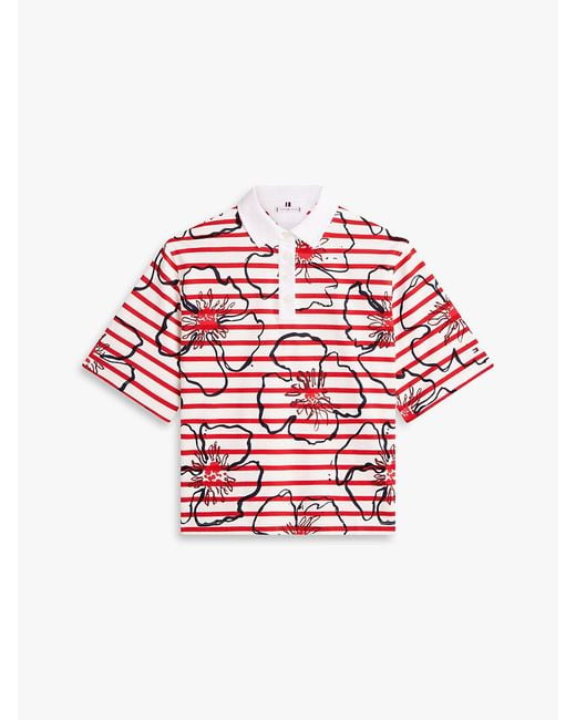 Tommy Hilfiger Red Relaxed Fit Floral Print Polo Shirt