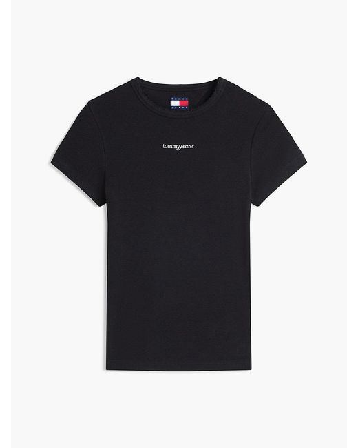 Tommy Hilfiger Black Logo Ribbed Slim T-Shirt