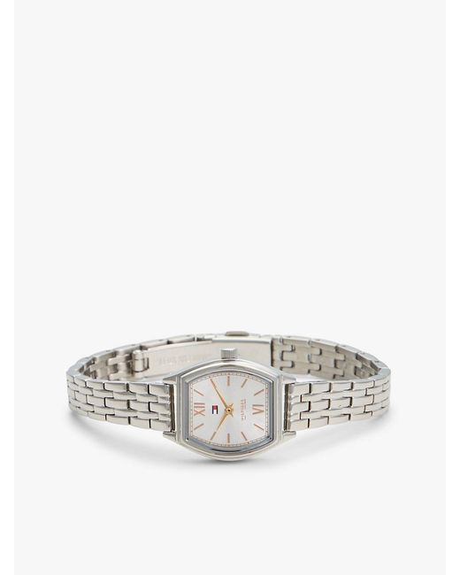 Tommy Hilfiger White Square Dial Stainless Steel Chain-Link Watch