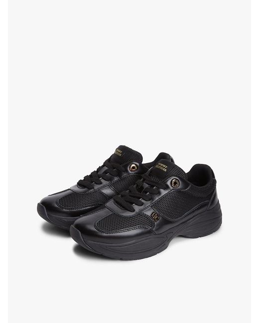 Tommy Hilfiger Black Th Monogram Mixed Texture Leather Trainers