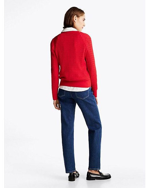 Tommy Hilfiger Kabelgebreide Trui Met V-Hals in het Red