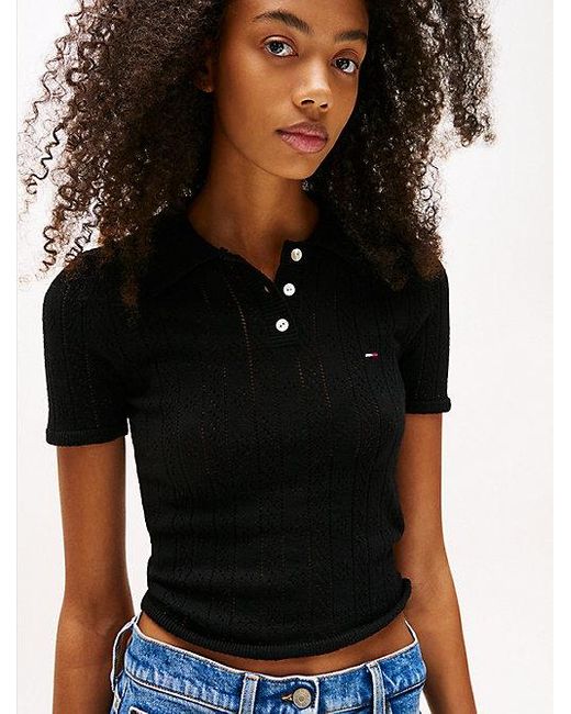 Tommy Hilfiger Slim Fit Polo Met Pointelle-Details in het Blue