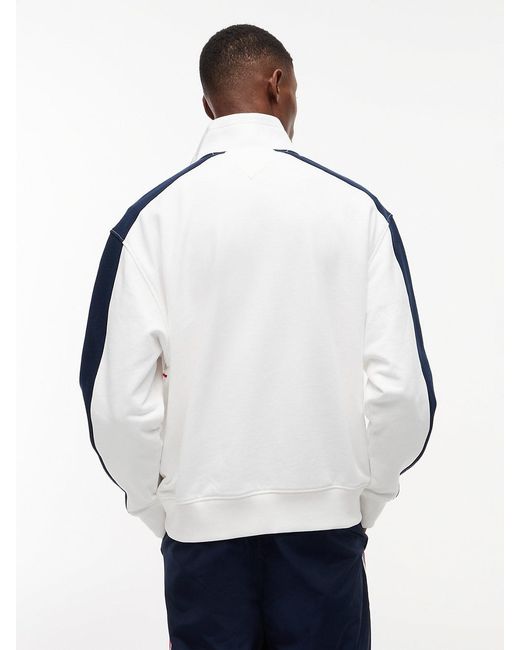 Tommy Hilfiger Blue Colour-Blocked Quarter-Zip Relaxed Sweatshirt for men