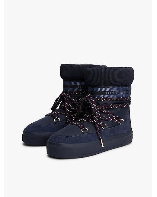 Tommy Hilfiger Snowboot Met Veters En Logotape in het Blue