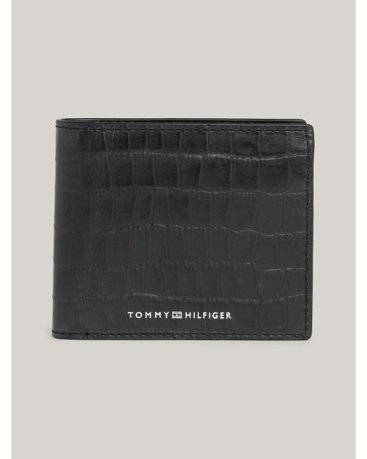 Tommy Hilfiger Black Croco-print Leather Credit Card And Coin Wallet for men