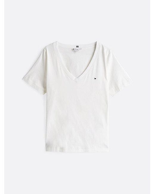 Tommy Hilfiger T-Shirt Met V-Hals En Geborduurde Vlag in het White