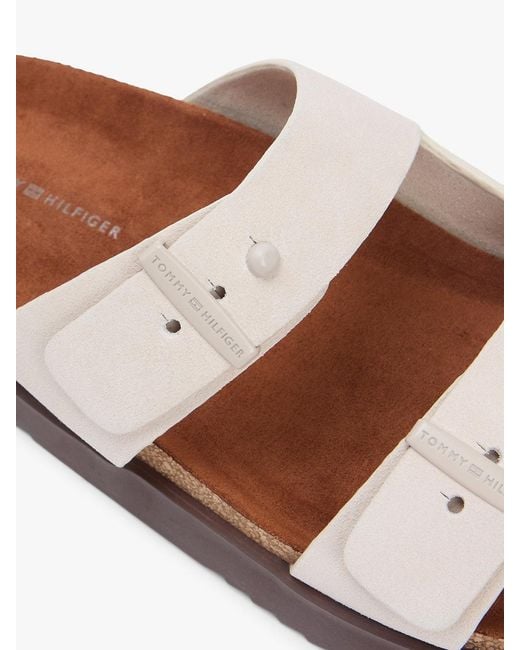 Tommy Hilfiger Pink Suede Buckle Cork Footbed Serrated Sandals for men