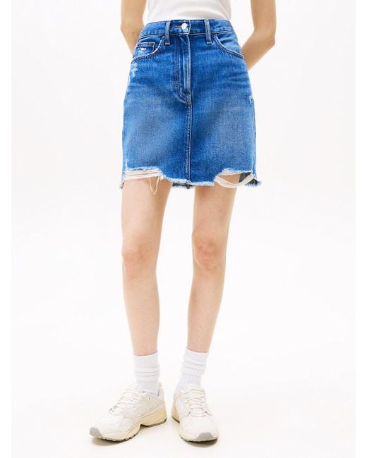 Minigonna Mom Distressed di Tommy Hilfiger in Blue