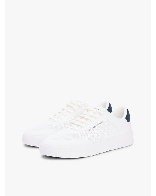Tommy Hilfiger White Logo Knit Court Trainers for men