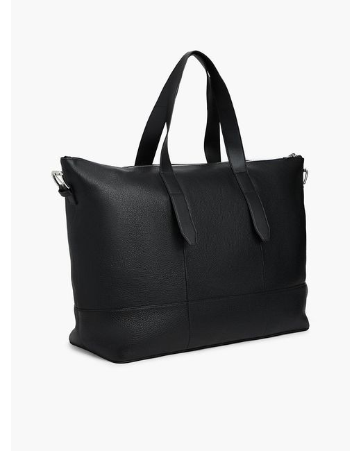 Tommy Hilfiger Black Pebble Grain Leather Crossbody Duffel Bag for men