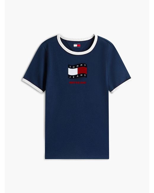 Tommy Hilfiger Blue Wavy Flag Contrast Ringer T-Shirt