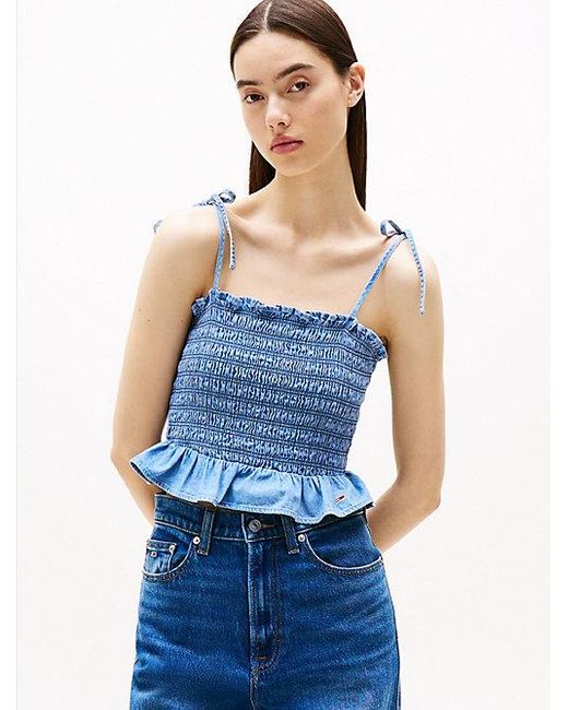 Top De Chambray Con Tirantes Anudables Tommy Hilfiger de color Blue