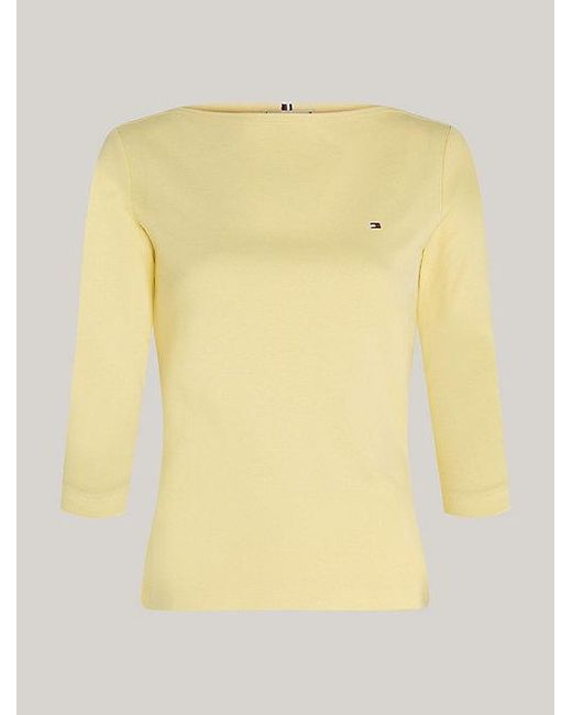Tommy Hilfiger Slim T-shirt Met 3/4 Mouwen En Boothals in het Yellow