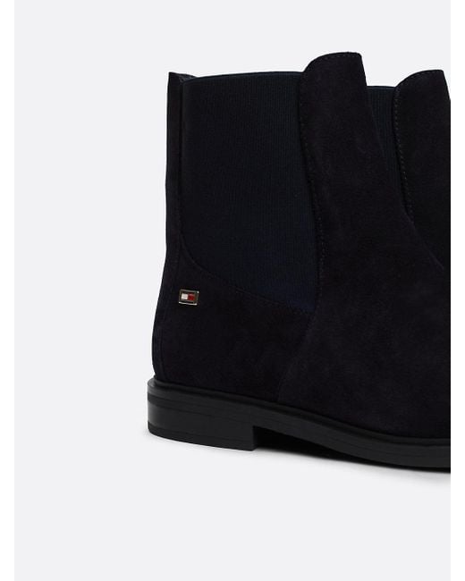 Tommy Hilfiger Black Suede Enamel Flag Chelsea Boots