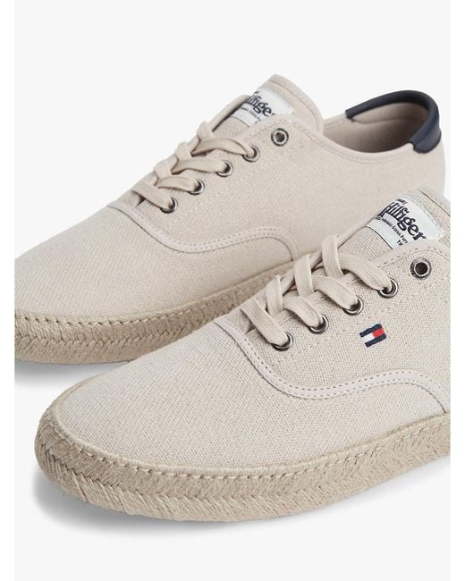 Tommy Hilfiger White Canvas Espadrille Hybrid Trainers With Linen for men