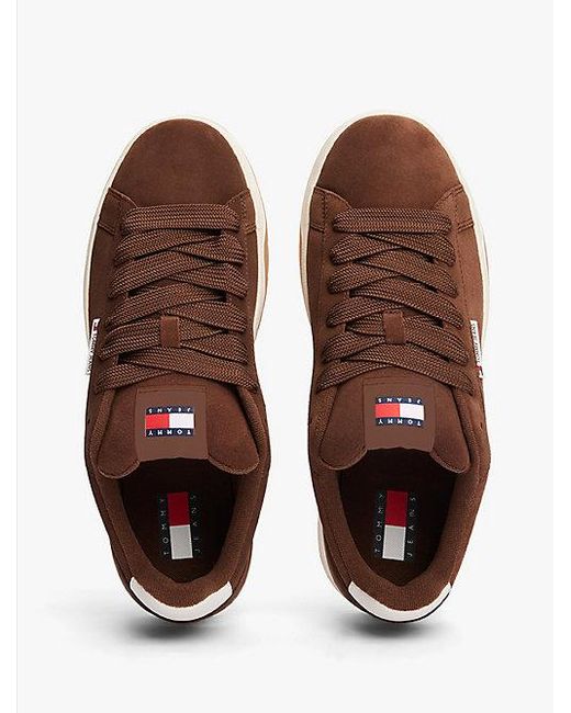 Tommy Hilfiger Suède Sneaker Met Getextureerde Tussenzool in het Brown voor heren