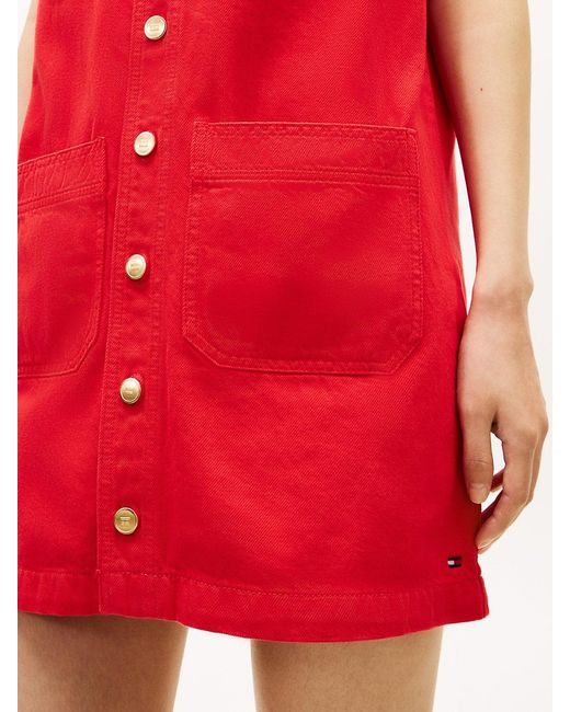 Tommy Hilfiger Red Tone Button Denim Mini Shift Dress