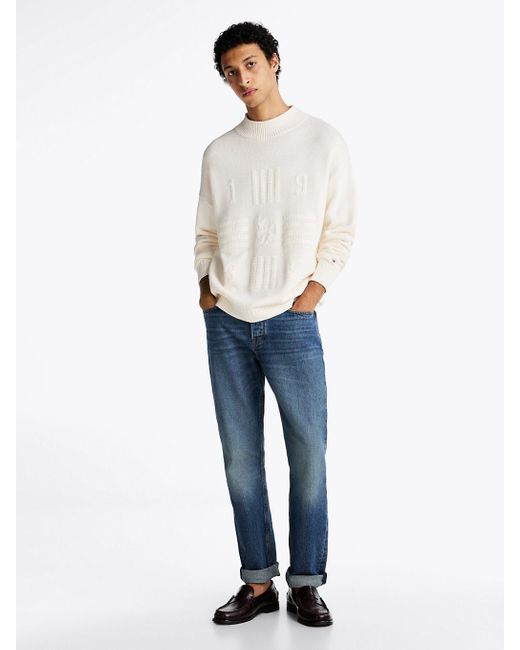 Tommy Hilfiger White Fisherman Knit Relaxed Jumper for men