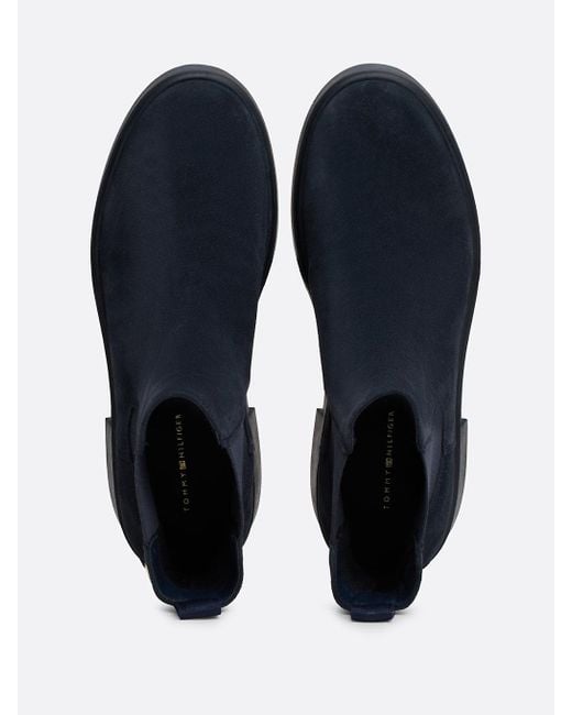 Tommy Hilfiger Blue Suede Tonal Chunky Chelsea Boots