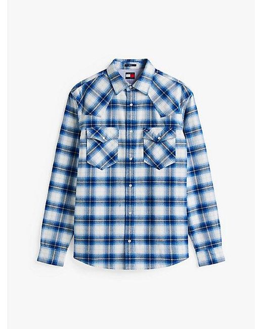 Tommy Hilfiger Regular Western-Overhemd Van Geruit Flanel in het Blue voor heren