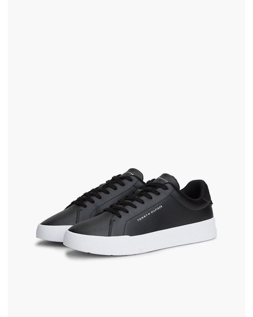 Tommy Hilfiger Black Logo Court Trainers With Leather for men