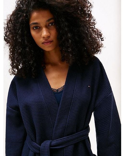 Tommy Hilfiger Wafelgebreide Ochtendjas in het Blue