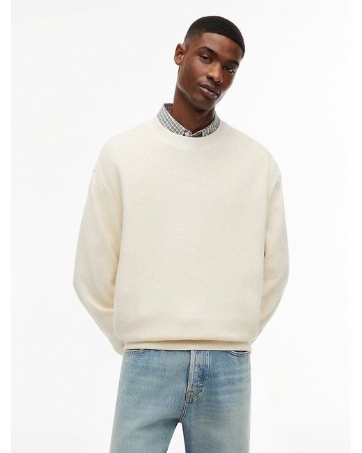 Tommy Hilfiger White Waffle Knit Relaxed Jumper for men
