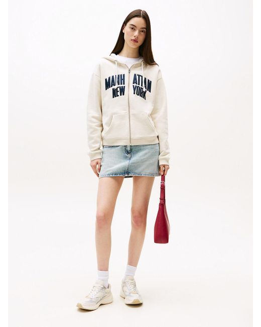 Felpa Varsity Relaxed Fit Con Cappuccio E Zip di Tommy Hilfiger in White