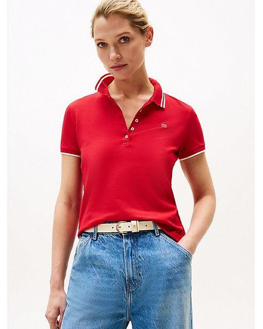 Tommy Hilfiger Red Slim Fit Poloshirt Mit Kontrast-Flag