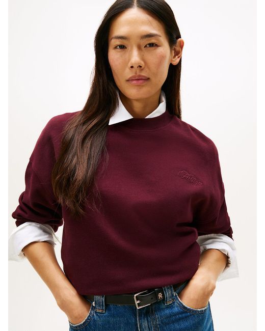 Felpa Relaxed Fit Con Logo Ricamato di Tommy Hilfiger in Red