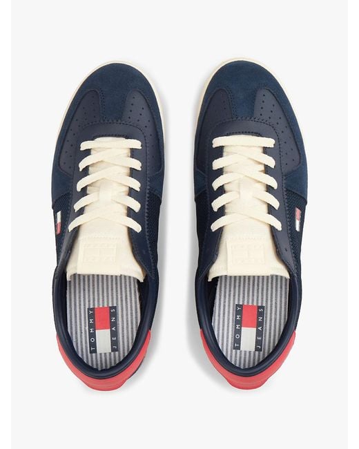 Tommy Hilfiger Blue Retro Leather Mixed Texture Serrated Trainers for men