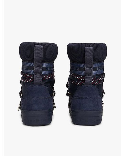 Tommy Hilfiger Snowboot Met Veters En Logotape in het Blue
