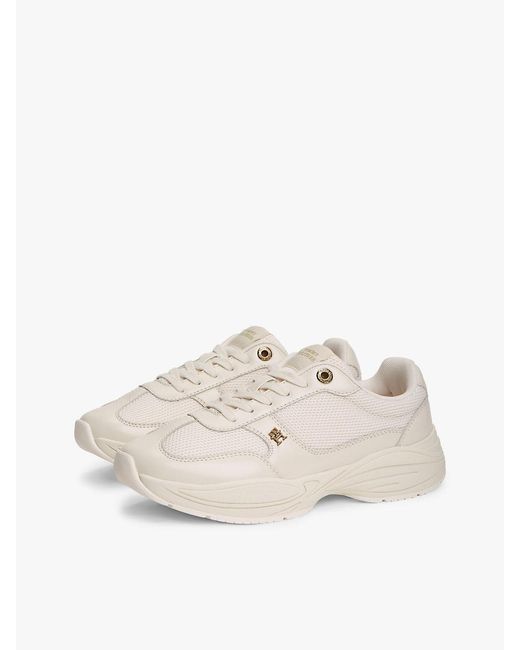 Tommy Hilfiger White Th Monogram Mixed Texture Leather Trainers