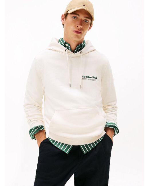 Felpa Con Cappuccio E Grafica Sul Retro di Tommy Hilfiger in White da Uomo