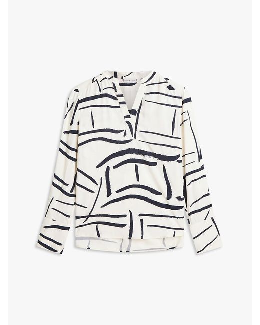 Tommy Hilfiger White Relaxed Fit-Tone Button V-Neck Blouse