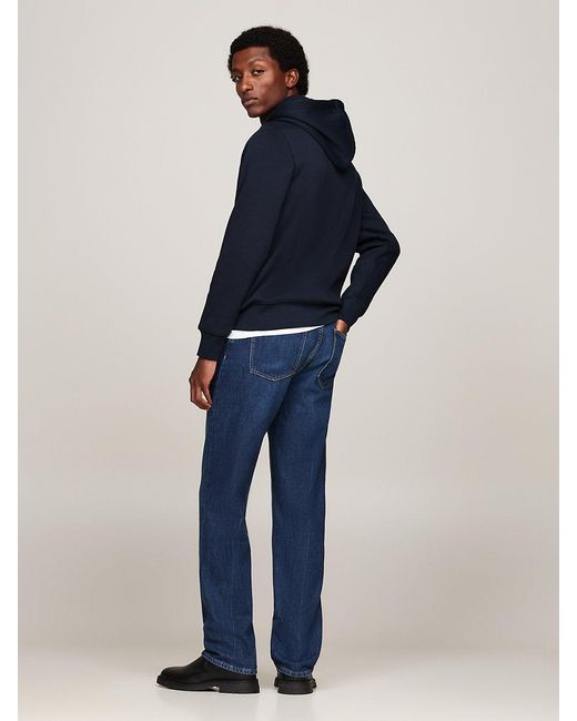 Tommy Hilfiger Blue Logo Embroidery Fleece Hoody for men