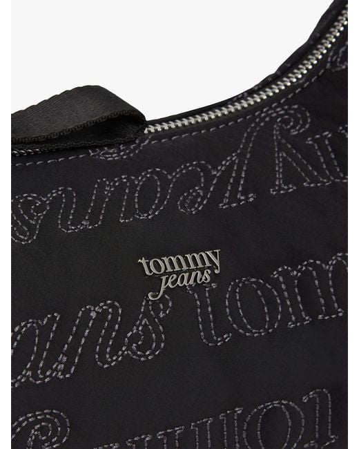 Tommy Hilfiger Black Repeat Logo Embroidery Shoulder Bag