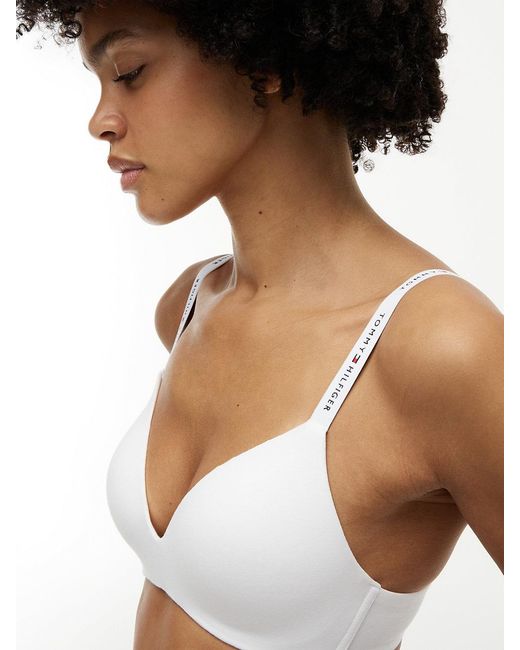 Tommy Hilfiger White Repeat Logo Lightly Lined Triangle Bra