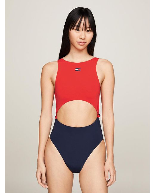 Tommy Hilfiger Red Heritage Knot Cutout One-piece Swimsuit
